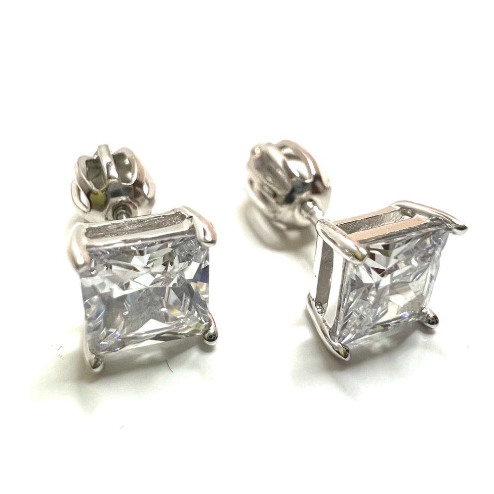 Cubic Zirconia Stud Earrings with Screw Back, Long & Thick Post